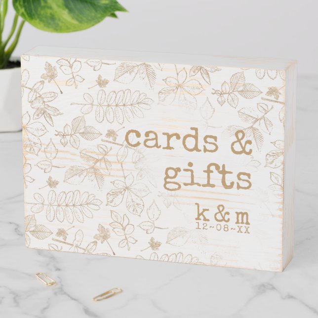 Golden Leaf Pattern Wedding Cards & Gifts ID655 Wooden Box Sign (In Situ Horizontal)