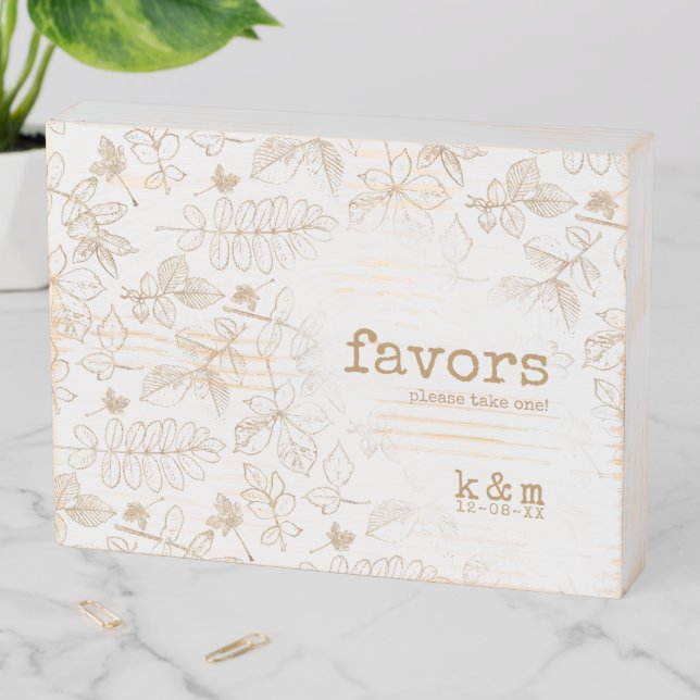 Golden Leaf Pattern Wedding Favors ID655 Wooden Box Sign (In Situ Horizontal)