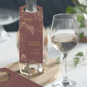 Golden Leaf Pattern Wedding Gold/Burgundy ID655 Bottle Hanger Tag