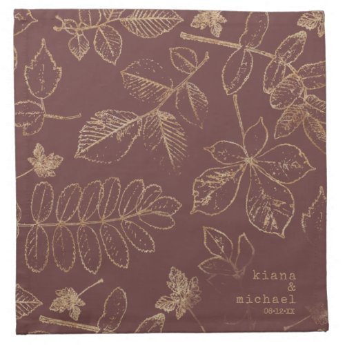 Golden Leaf Pattern Wedding GoldBurgundy ID655 Cloth Napkin