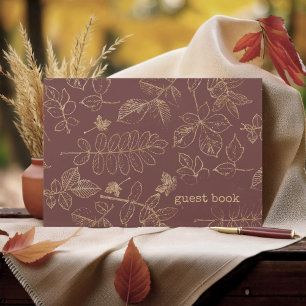 Golden Leaf Pattern Wedding Gold/Burgundy ID655 Guest Book