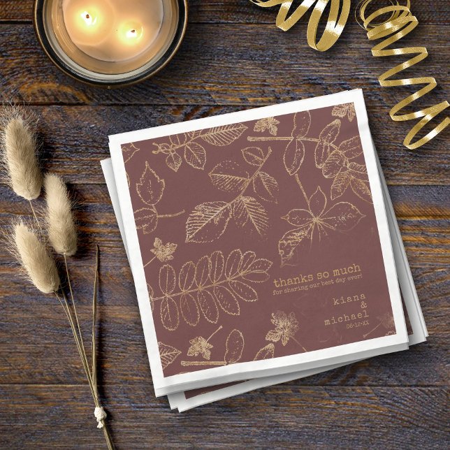 Golden Leaf Pattern Wedding Gold/Burgundy ID655 Napkins (Creator Uploaded)