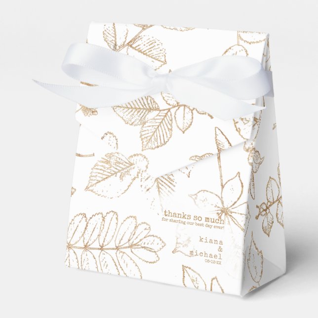 Golden Leaf Pattern Wedding ID655 Favor Boxes (Front Side)