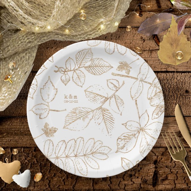 Golden Leaf Pattern Wedding ID655 Paper Plates (Creator Uploaded)