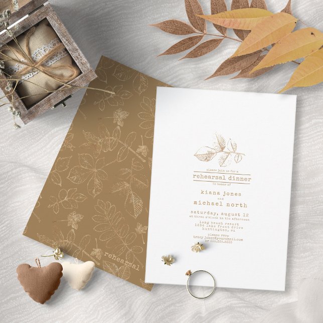 Golden Leaf Wedding Rehearsal Dinner ID655 Invitation (Front/Back In Situ)