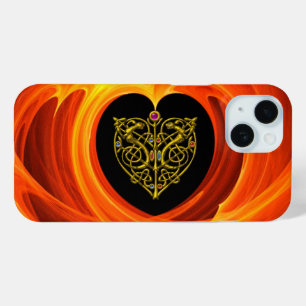 GOLDEN LEAF WITH CELTIC KNOTS, Black Orange Yellow iPhone 15 Case
