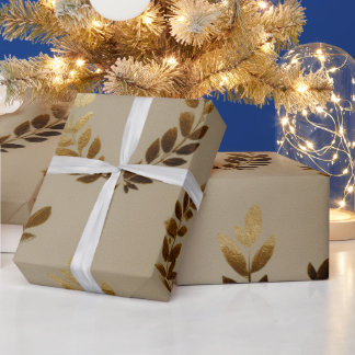 Golden Leaf Wrapping Paper | Elegant Botanical Hol