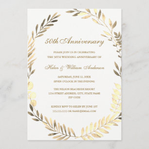 Golden Leaf Wreath 50th Anniversary Card