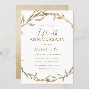 Golden Leaf Wreath 50th Wedding Anniversary Invitation