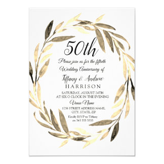 Golden Leaf Wreath 50th Wedding Anniversary Invite
