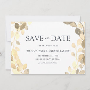 Golden Leaf Wreath Elegant Fall Autumn Wedding Save The Date