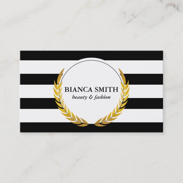 Golden Leaf Wreath & Stripes Business Card (Front)