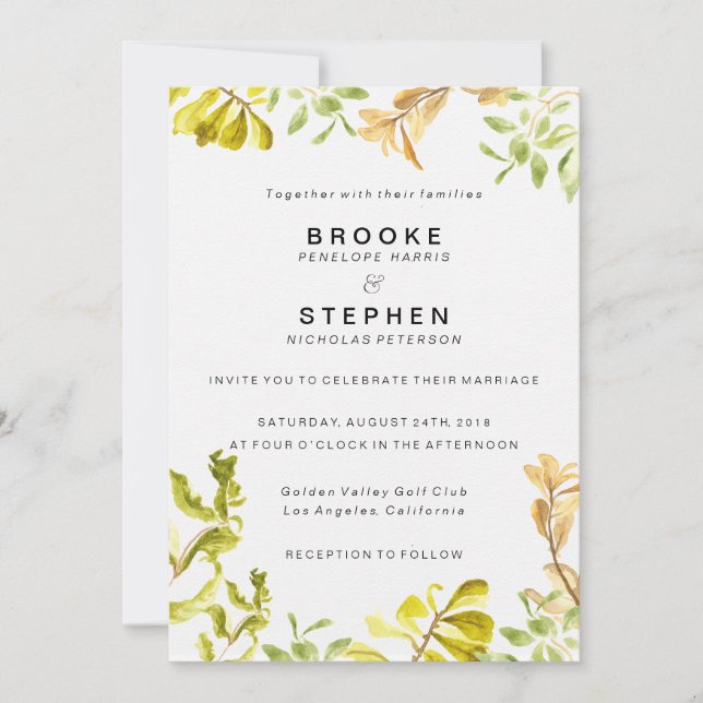 Golden Leafy Bower Wedding Invitation (Front)