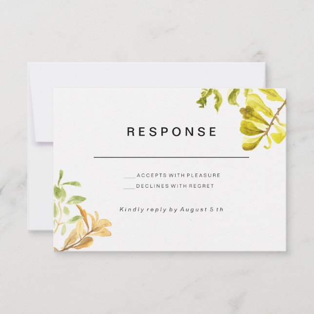 Golden Leafy Bower Wedding RSVP Card (Front)