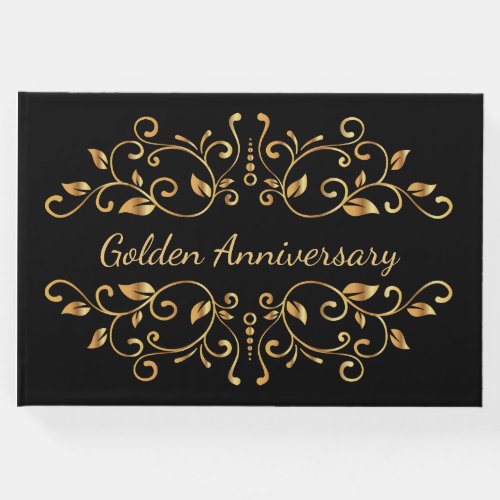 Golden leafy swirls 50th Wedding Anniversary Guest Book