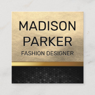 Golden Leather and Metallic Trim Geometric Square Business Card