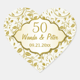 Golden leaves 50th Wedding Anniversary Heart Sticker