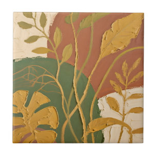 Golden Leaves Abstract Ceramic Tile