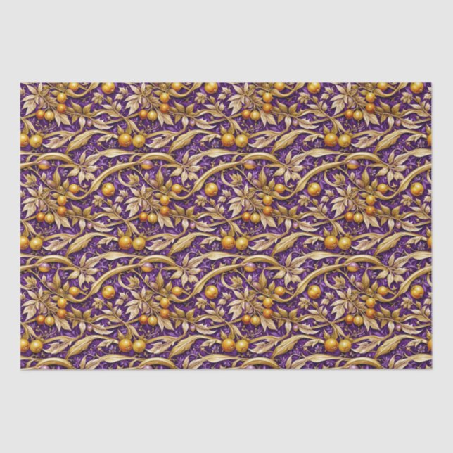 Golden Leaves and Pomegranates Purple Tissue Paper (Front)
