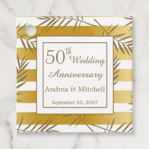 Golden leaves and stripes 50th Wedding Anniversary Favor Tags