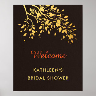 Golden Leaves Autumn Bridal Shower Welcome Poster