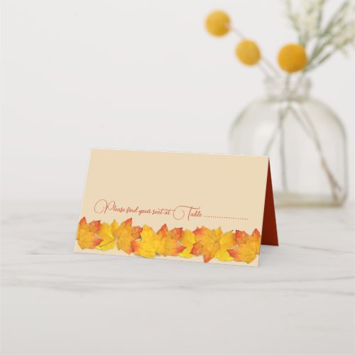 Golden Leaves Autumn Event Table Seating Cards