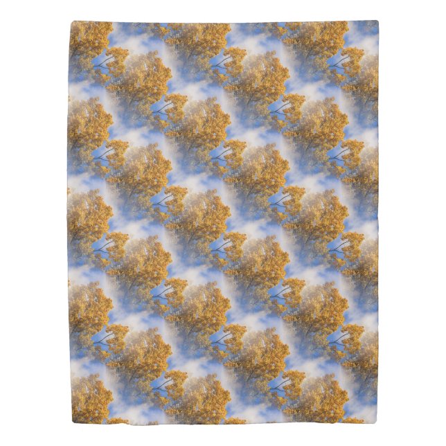 Golden Leaves Blue Sky Nature Pattern Duvet Cover (Front)