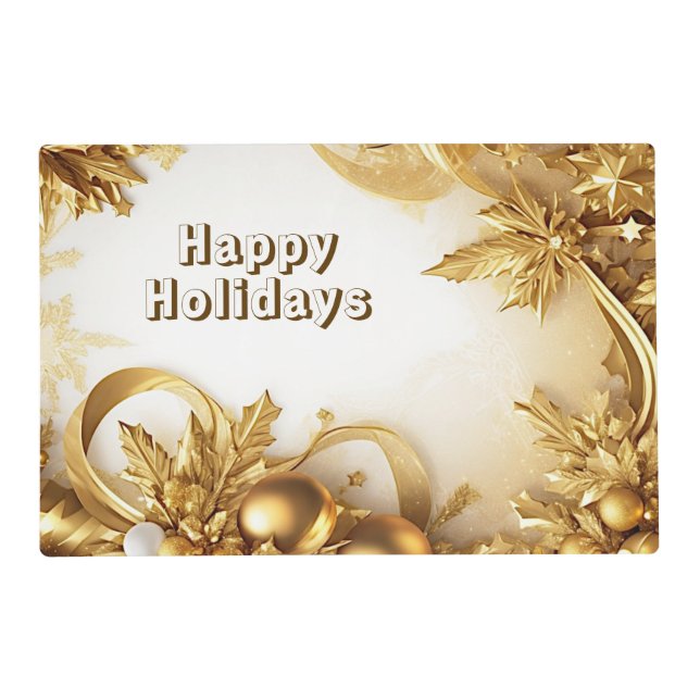 Golden Leaves Christmas Holiday Paper Placemat (Back)