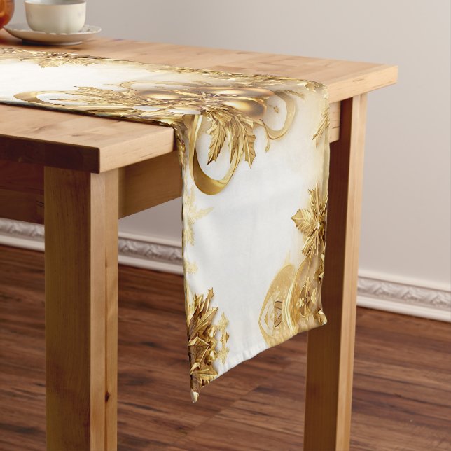 Golden Leaves Christmas Holiday Table Runner (In Situ)