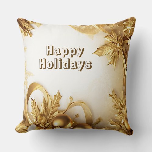 Golden Leaves Christmas Holiday Throw Pillow