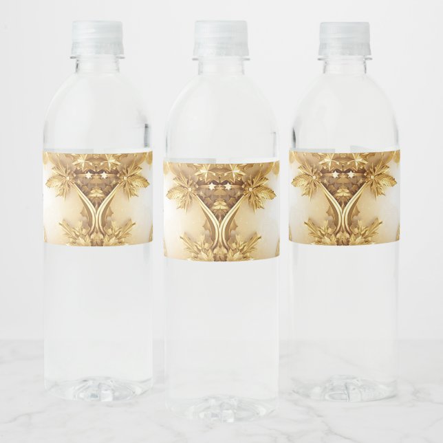Golden Leaves Christmas Holiday Water Bottle Label (Bottles)
