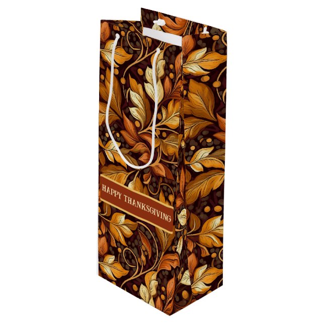 Golden Leaves Customizable Wine Gift Bag (Front Angled)