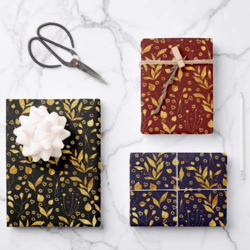 Golden Leaves Dark Colors Wrapping Paper Sheets