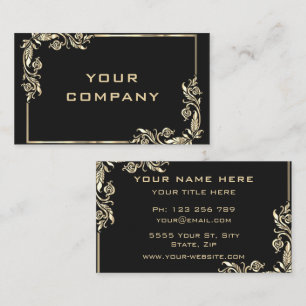 Golden Leaves Frame Gold Text Black Professional Business Card