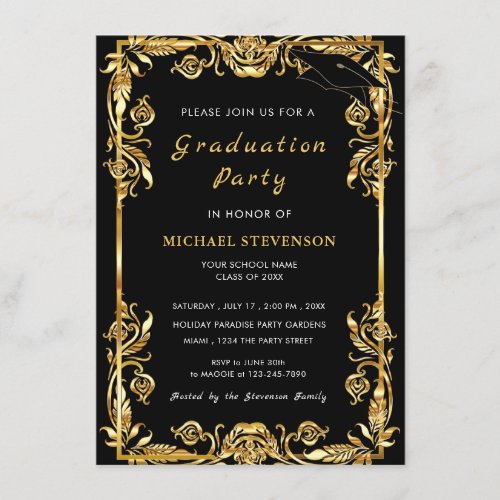 Golden Leaves Framed Graduation Invitation Example