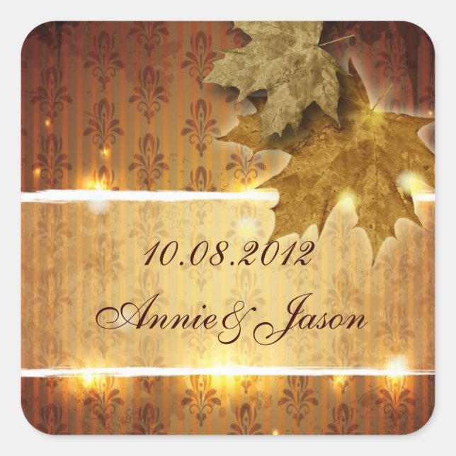 Golden Leaves glamorous Fall Wedding favor Square Sticker (Front)