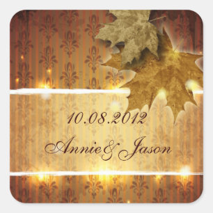 Golden Leaves glamorous Fall Wedding favor Square Sticker