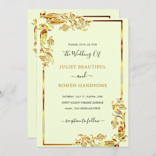 Golden Leaves Gold Wedding Invitation Card