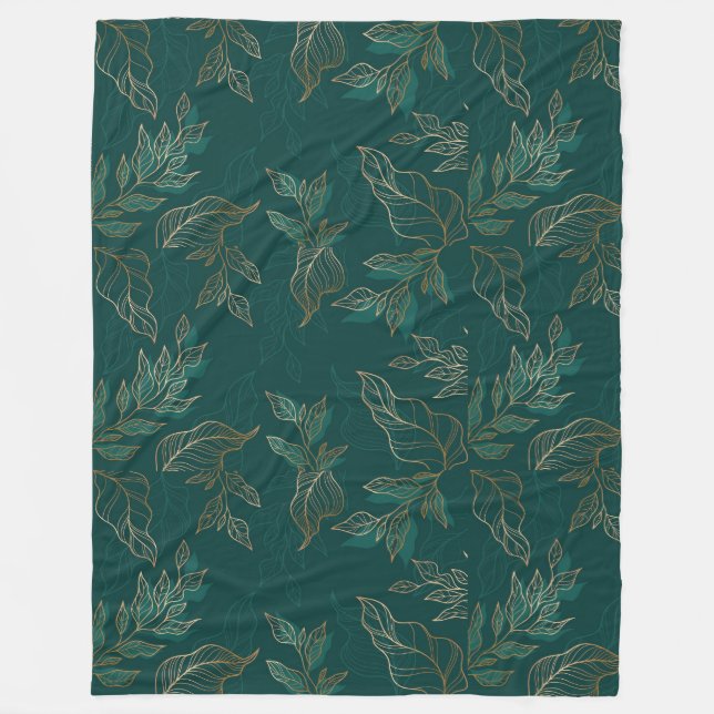 Golden Leaves Hand Drawn Line Art  Fleece Blanket (Front)
