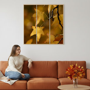 Golden Leaves Nature Photography Christmas Gift Triptych
