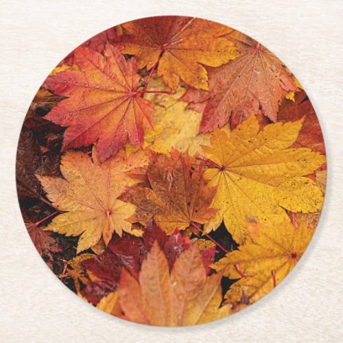 GOLDEN LEAVES OF AUTUMN ROUND PAPER COASTER