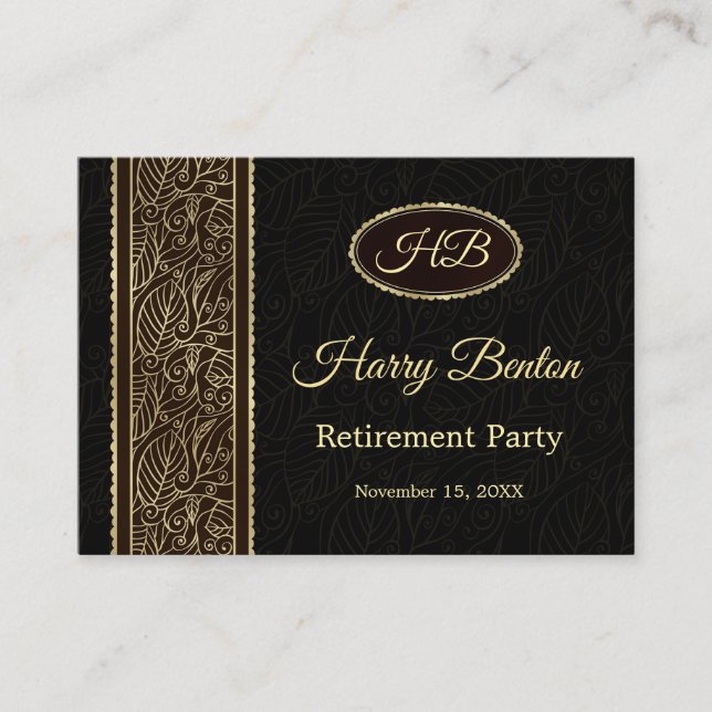 Golden leaves on brown Retirement Party Enclosure Card (Front)