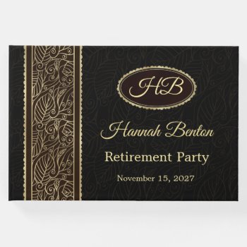 Golden Leaves On Brown Retirement Party Guest Book by IrinaFraser at Zazzle