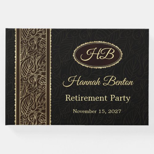 Golden leaves on brown Retirement Party Guest Book