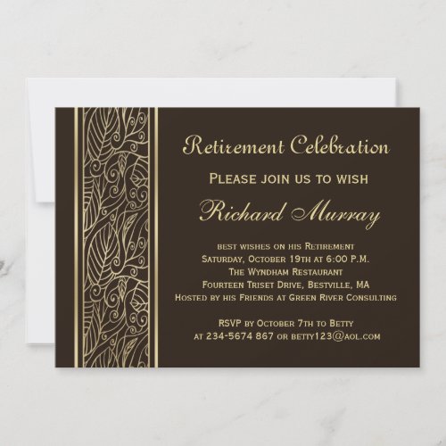 Golden leaves on brown Retirement Party Invites