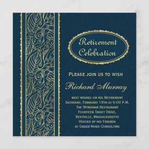 Golden leaves on dark blue Retirement Party Invitation