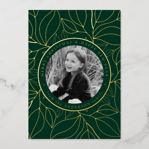 Golden Leaves Photo Foil Holiday Card