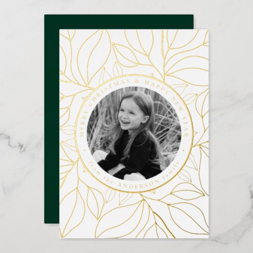 Golden Leaves Photo Foil Holiday Card