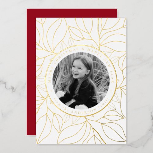 Golden Leaves Photo Foil Holiday Card