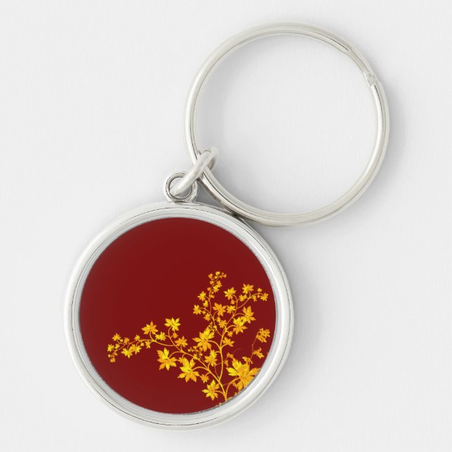 Golden Leaves Premium Round Small Keychain (Front)